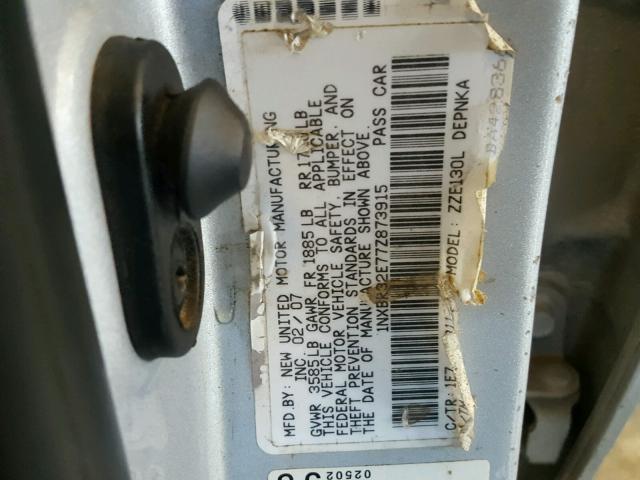 1NXBR32E77Z873915 - 2007 TOYOTA COROLLA CE SILVER photo 10