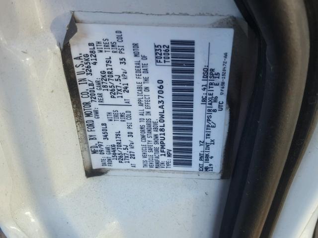 1FMPU18L0WLA37060 - 1998 FORD EXPEDITION WHITE photo 10