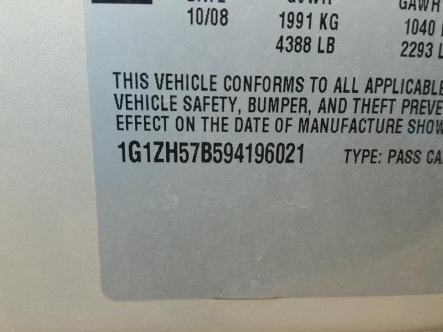 1G1ZH57B594196021 - 2009 CHEVROLET MALIBU 1LT 金色 照片 10