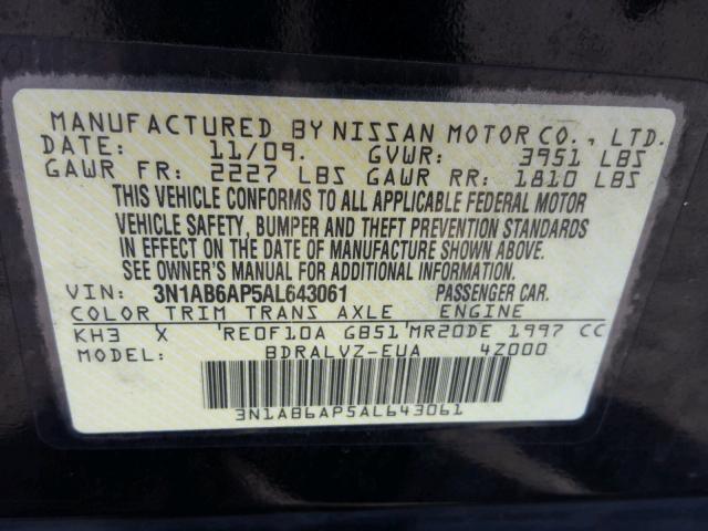 3N1AB6AP5AL643061 - 2010 NISSAN SENTRA 2.0 BLACK photo 10