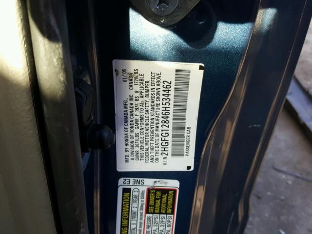 2HGFG12846H534462 - 2006 HONDA CIVIC EX ლურჯი ფოტო 10