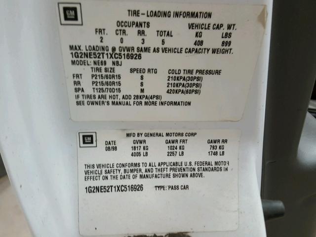 1G2NG52E3YM792922 - 2000 PONTIAC GRAND AM S თეთრი ფოტო 10