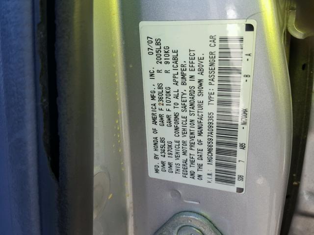 1HGCM66597A099365 - 2007 HONDA ACCORD EX SILVER photo 10