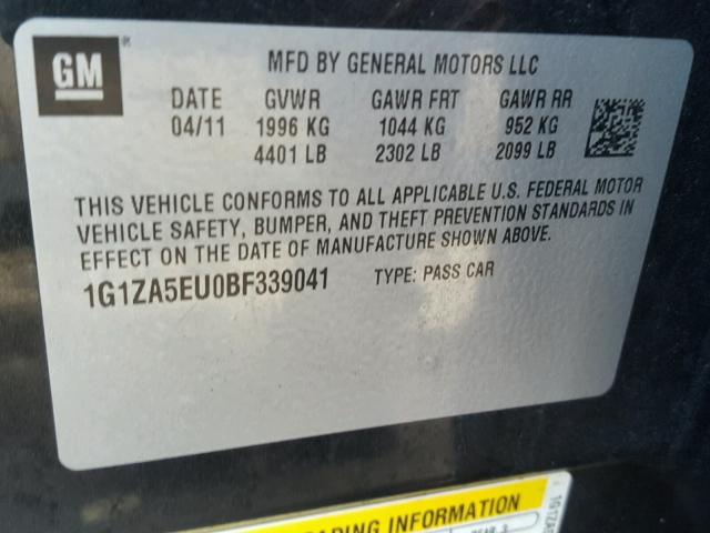 1G1ZA5EU0BF339041 - 2011 CHEVROLET MALIBU LS 黑色 照片 10