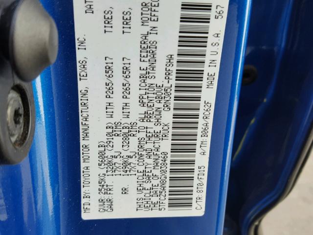 5TFCZ5AN8GX038460 - 2016 TOYOTA TACOMA DOU BLUE photo 10