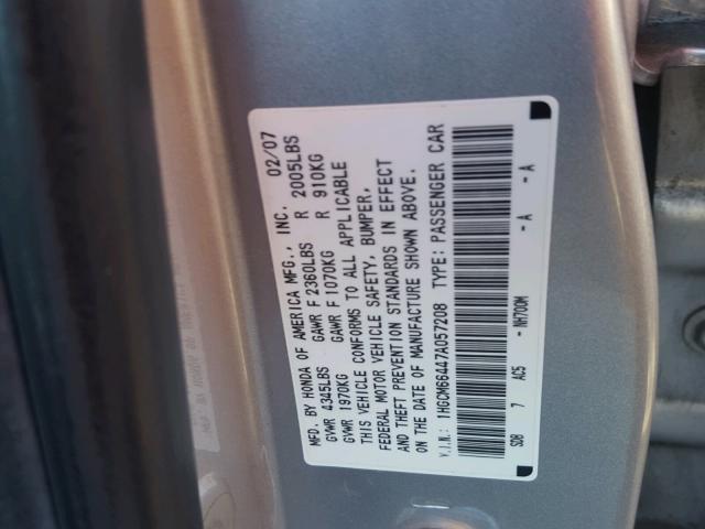 1HGCM66447A057208 - 2007 HONDA ACCORD SE SILVER photo 10