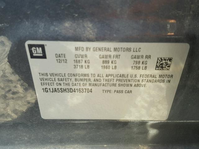 1G1JA5SH3D4163704 - 2013 CHEVROLET SONIC LS GRAY photo 10