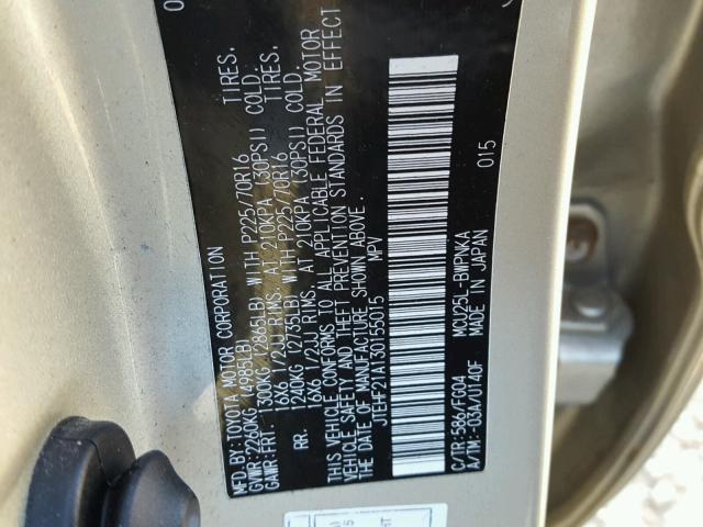 JTEHF21A130155015 - 2003 TOYOTA HIGHLANDER GOLD photo 10