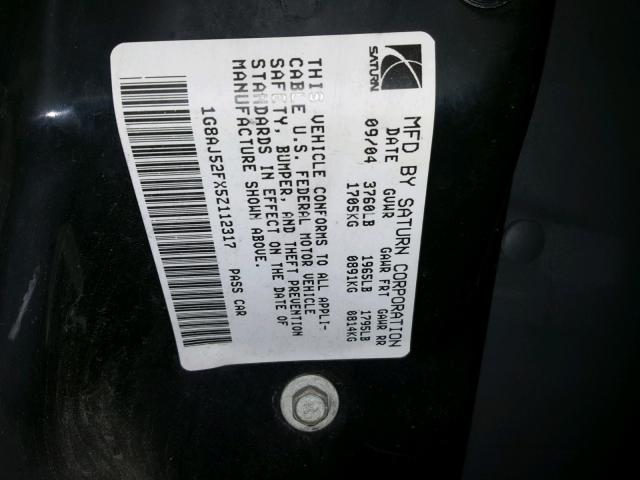 1G8AJ52FX5Z112317 - 2005 SATURN ION LEVEL BLUE photo 10