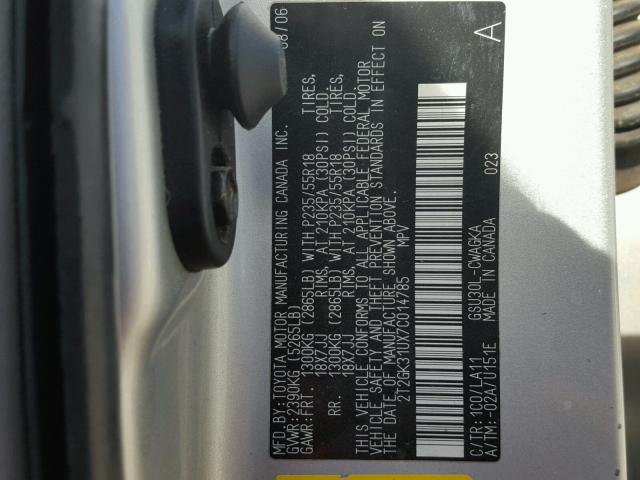 2T2GK31UX7C014785 - 2007 LEXUS RX 350 SILVER photo 10