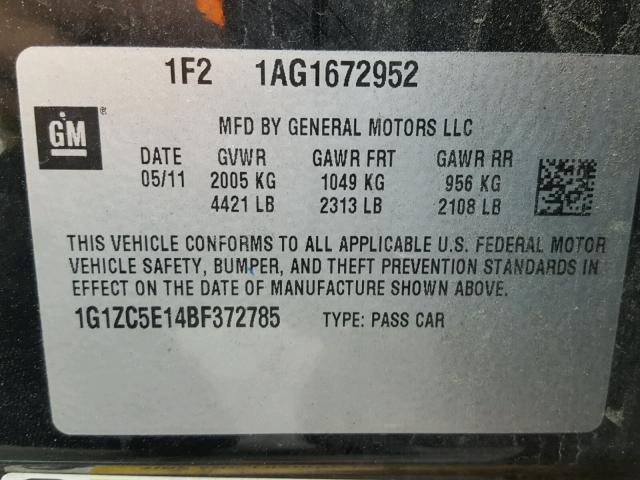 1G1ZC5E14BF372785 - 2011 CHEVROLET MALIBU 1LT 黑色 照片 10