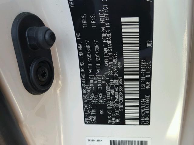 5TDYK3DC8FS645861 - 2015 TOYOTA SIENNA XLE WHITE photo 3