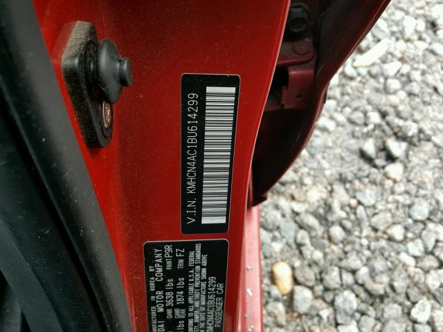 KMHCN4AC1BU614299 - 2011 HYUNDAI ACCENT GLS RED photo 10