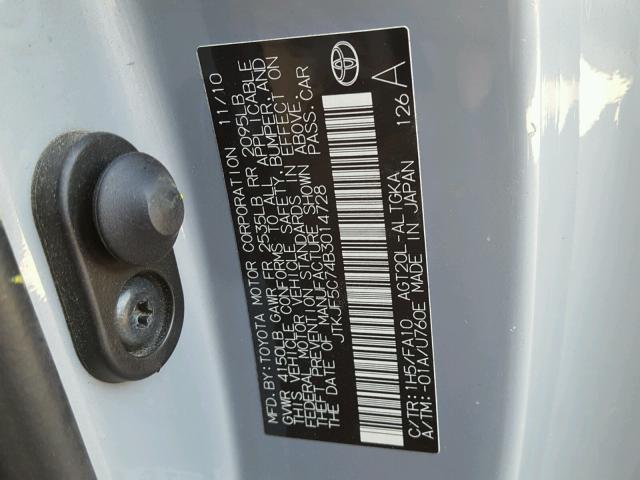 JTKJF5C74B3014728 - 2011 TOYOTA SCION TC 灰色 照片 10