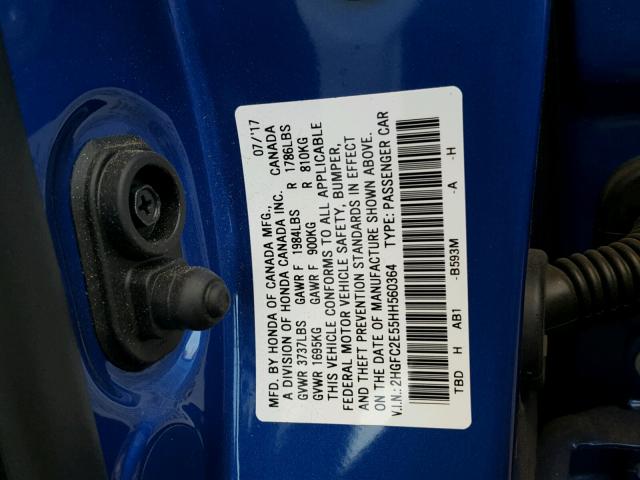 2HGFC2E55HH560364 - 2017 HONDA CIVIC LX BLUE photo 10