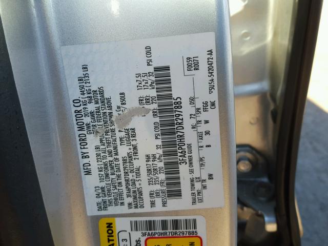 3FA6P0HR7DR297885 - 2013 FORD FUSION SE SILVER photo 10