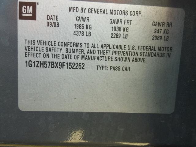 1G1ZH57BX9F152262 - 2009 CHEVROLET MALIBU 1LT GRAY photo 10