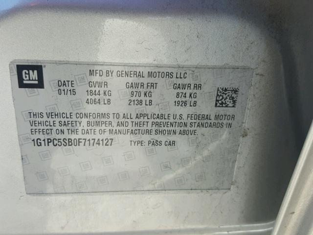 1G1PC5SB0F7174127 - 2015 CHEVROLET CRUZE LT SILVER photo 10