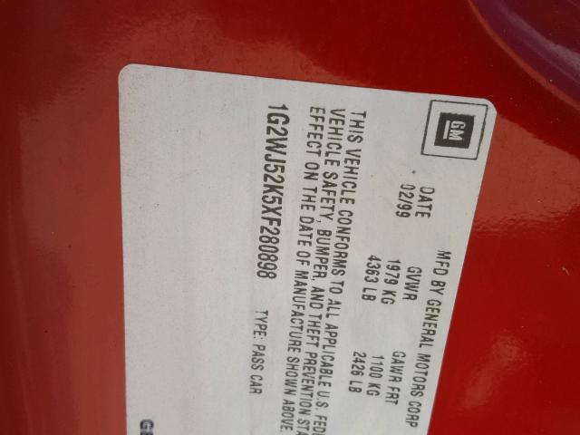 1G2WJ52K5XF280898 - 1999 PONTIAC GRAND PRIX Қызыл фото 10