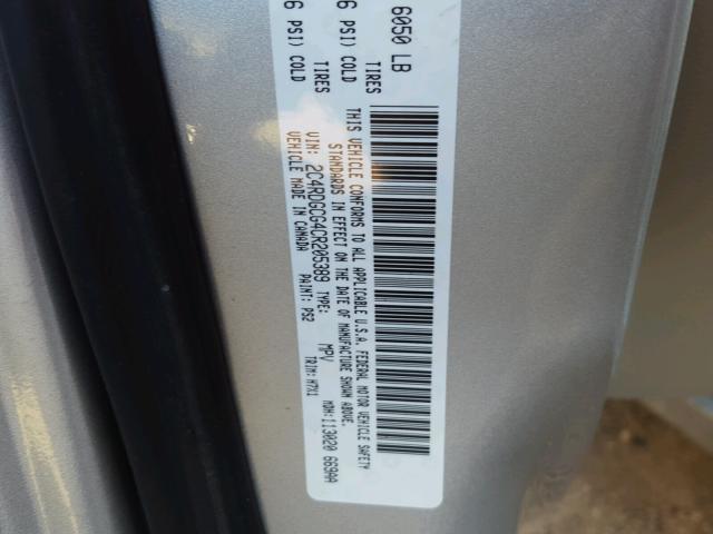 2C4RDGCG4CR205389 - 2012 DODGE GRAND CARA SILVER photo 10