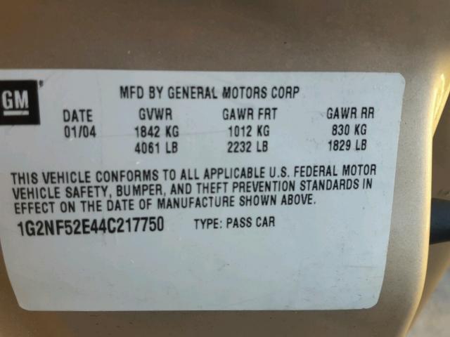 1G2NF52E44C217750 - 2004 PONTIAC GRAND AM S ოქროსფერი ფოტო 10