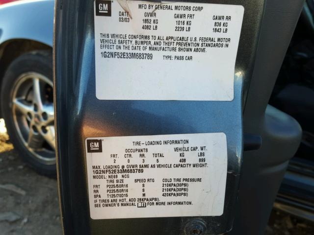 1G2NF52E33M683789 - 2003 PONTIAC GRAND AM S GRAY photo 10