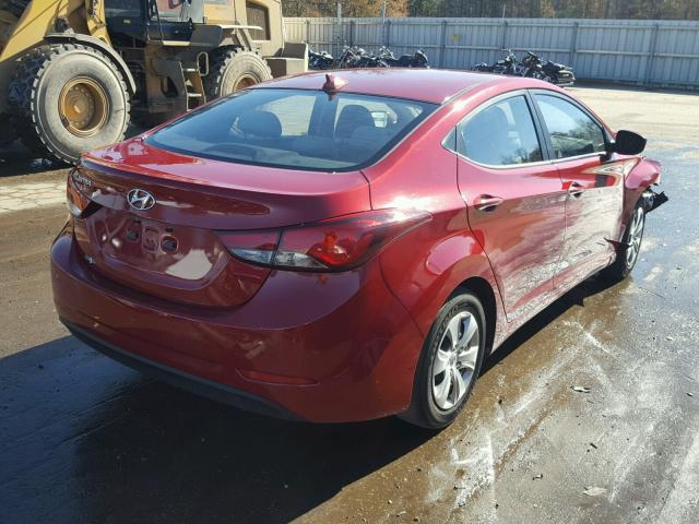 KMHDH4AEXGU607131 - 2016 HYUNDAI ELANTRA SE RED photo 4