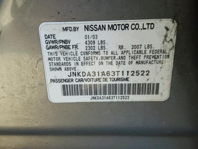 JNKDA31A63T112522 - 2003 INFINITI I35 SILVER photo 10