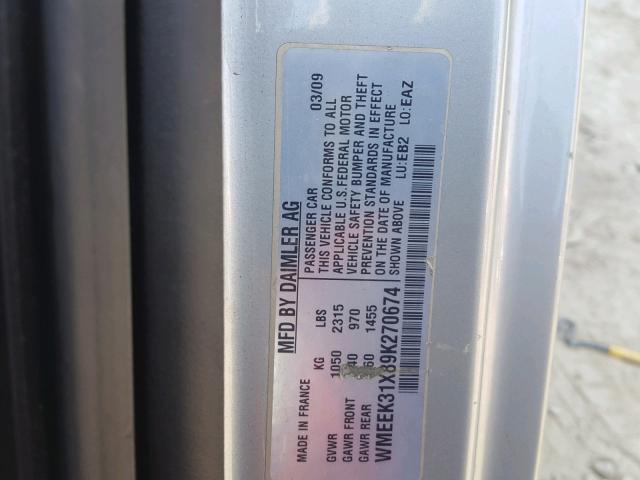 WMEEK31X89K270674 - 2009 SMART FORTWO PAS 白色 照片 10