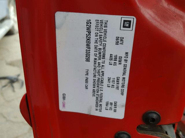 1G2WP52K6WF330298 - 1998 PONTIAC GRAND PRIX Qırmızı foto 10