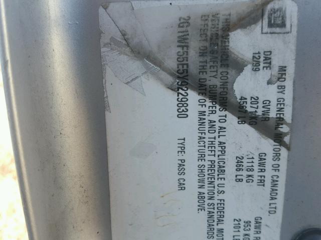 2G1WF55E5Y9229830 - 2000 CHEVROLET IMPALA 银色 照片 10