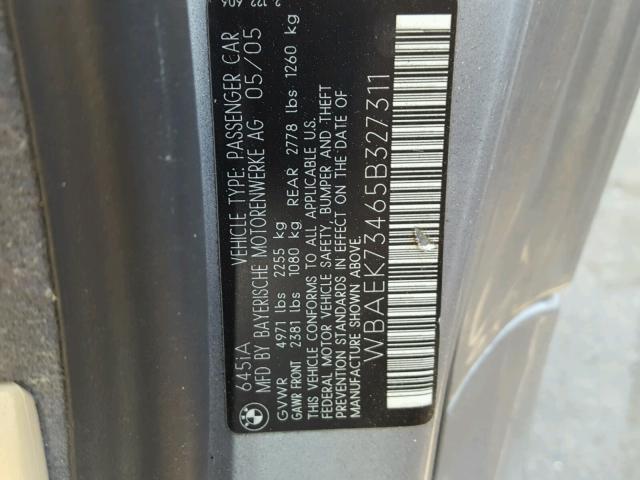 WBAEK73465B327311 - 2005 BMW 645 CI AUT GRAY photo 10
