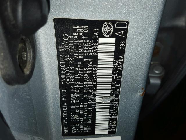 2T1BR30E46C589063 - 2006 TOYOTA COROLLA CE SILVER photo 10