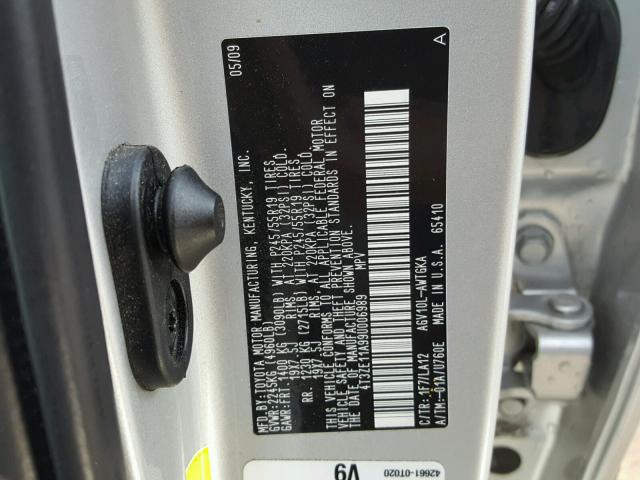 4T3ZE11A99U006989 - 2009 TOYOTA VENZA BASE SILVER photo 10