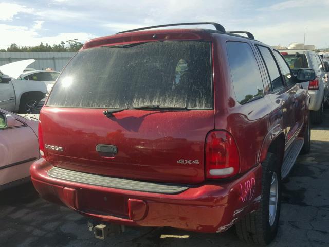 1B4HS28NX1F572388 - 2001 DODGE DURANGO BURGUNDY photo 4