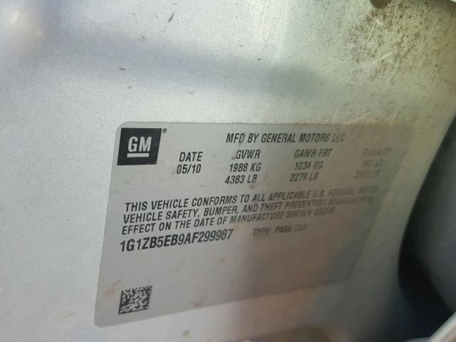 1G1ZB5EB9AF299987 - 2010 CHEVROLET MALIBU LS ვერცხლისფერი ფოტო 10