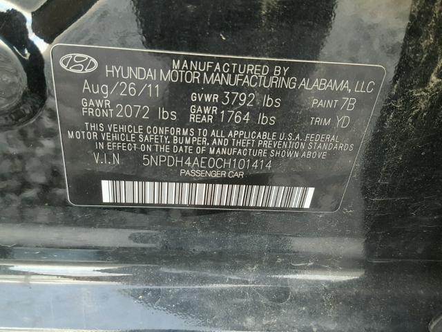 5NPDH4AE0CH101414 - 2012 HYUNDAI ELANTRA GL BLACK photo 10