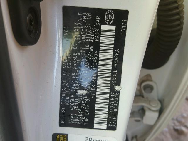 4T1BK36B06U134534 - 2006 TOYOTA AVALON XL Ақ фото 10