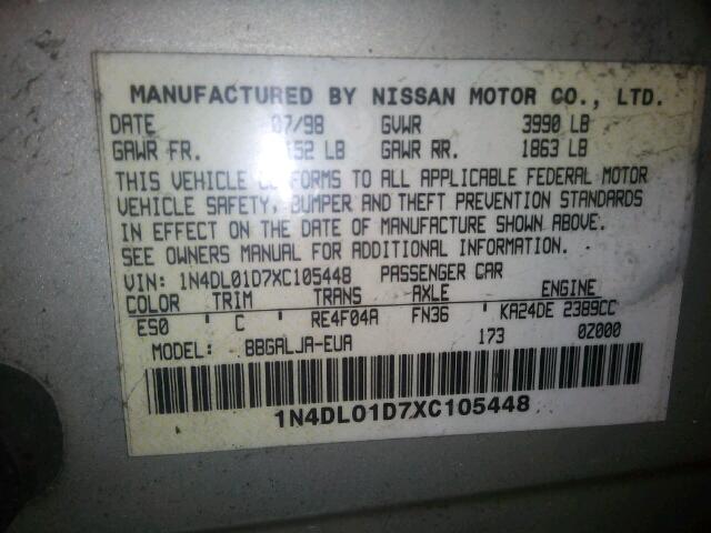 1N4DL01D7XC105448 - 1999 NISSAN ALTIMA XE TAN photo 10