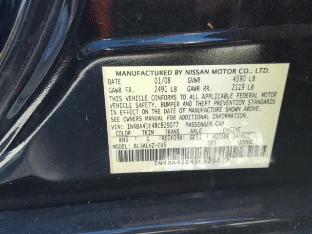 1N4BA41E48C829077 - 2008 NISSAN MAXIMA SE BLACK photo 10