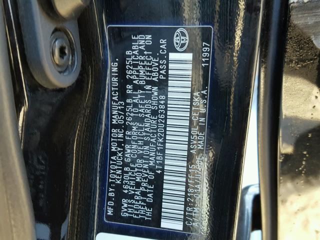 4T1BF1FK2DU263848 - 2013 TOYOTA CAMRY L BLACK photo 10