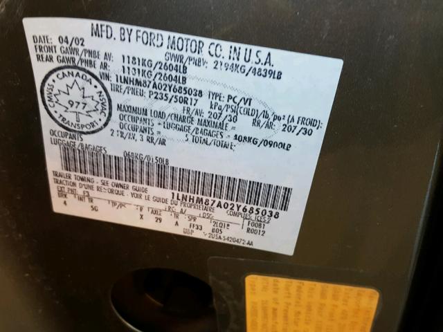 1LNHM87A02Y685038 - 2002 LINCOLN LS 金色 照片 10