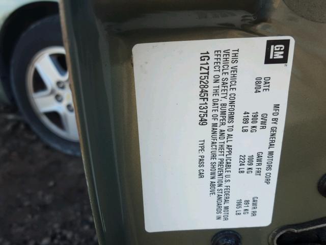 1G1ZT52845F137549 - 2005 CHEVROLET MALIBU LS 绿色 照片 10