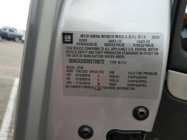 3GNCA33D08S700672 - 2008 CHEVROLET HHR LS Gümüş foto 10