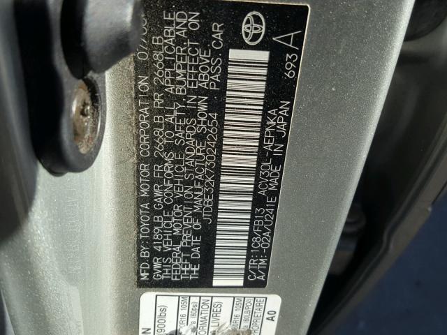 JTDBE32K730242654 - 2003 TOYOTA CAMRY LE SILVER photo 10