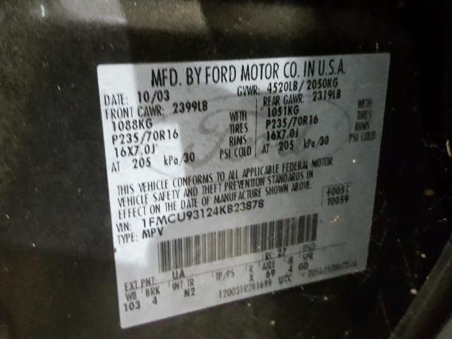 1FMCU93124KB23878 - 2005 FORD ESCAPE XLT GRAY photo 10