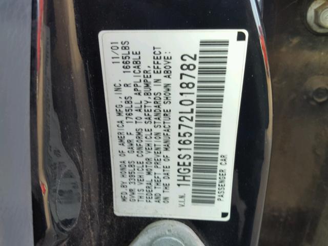 1HGES16572L018782 - 2002 HONDA CIVIC LX BLACK photo 10