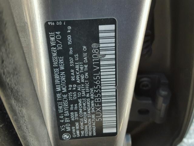 5UXFB53565LV11080 - 2005 BMW X5 4.4I GRAY photo 10