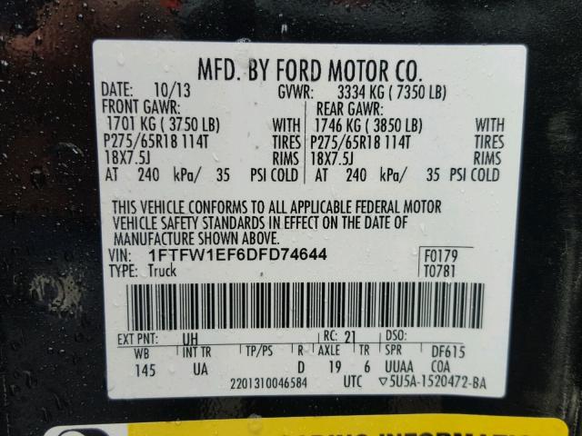 1FTFW1EF6DFD74644 - 2013 FORD F150 SUPER BLACK photo 10