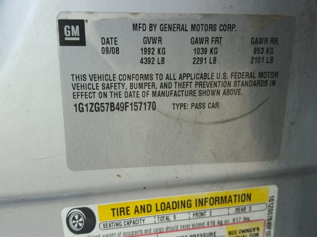 1G1ZG57B49F157170 - 2009 CHEVROLET MALIBU LS SILVER photo 10